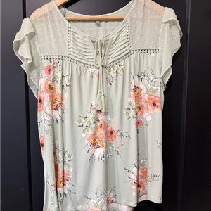 Daniel Rainn Floral Blouse - Soft Green and Pink